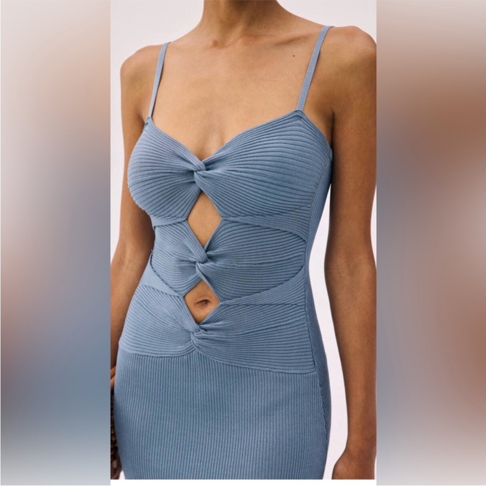 Cult Gaia Blue Ribbed Cutout Dress